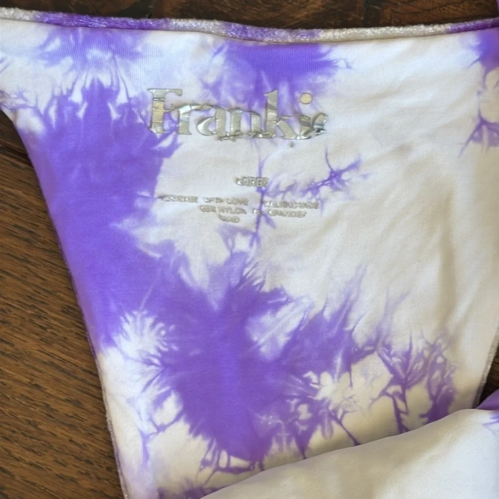 Frankie’s Bikinis - Crushed Velvet Purple & White Tie-Dye Bikini Bottom - Size:L
